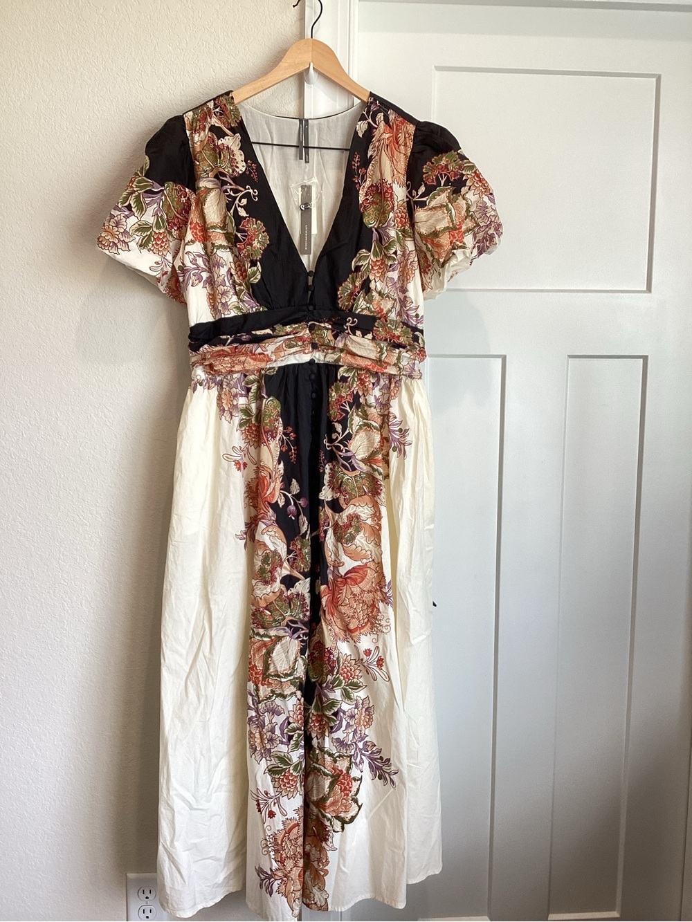 Anthropologie Katerina Short-Sleeve Button-Front Maxi Dress XL Black Floral - Picture 6 of 15
